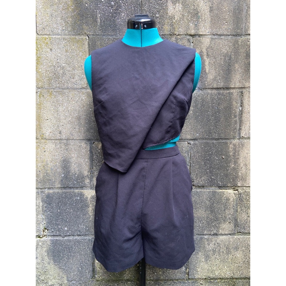 ASOS Asymmetric Black Cut Out Sleeveless Romper Co-ord Set Layered Wrap Front 6